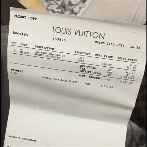 Louis Vuitton receipt printable